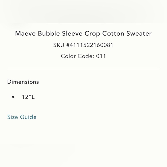 MWT Maeve Bubble Sleeve Crop Cotton Sweater L - Picture 9 of 9